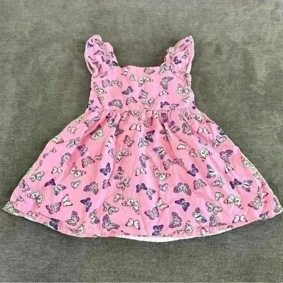 Members Mark Short Sleeve Woven Dress Pink with Butterflies Size 2T - Picture 1 of 4
